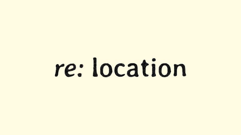 Project logo for re, featuring black lettering on a light yellow background in a typeface resembling spreading ink.