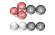 Graphic representation of chemical elements arranged in two rows of spheres containing molecular chains. The top row has three red spheres and two black spheres; the bottom row has two white spheres and two black spheres.
