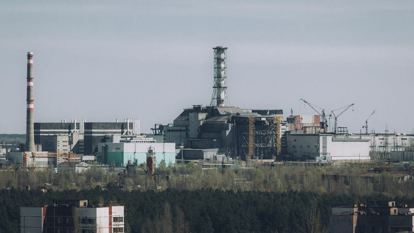 A photograph of the Chernobyl Nuclear Power Plant and the city of Pripyat.